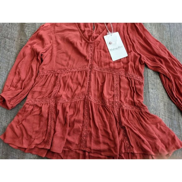 Blushing Heart Tops Nwt Blushing Heart Women Red Long Sleeve Blouse